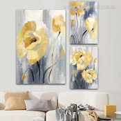 Tarnish Blossoms Modern Floral 3 Multi Panel Wrapped Rolled Wall Artwork Photograph Abstract Print on Canvas for Room Disposition