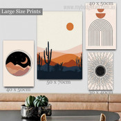 Chromatic Mount Cactus Sun Abstract Landscape Photograph 4 Piece Set Artwork Wrapped Rolled Scandinavian Canvas Print for Room Wall Embellishment