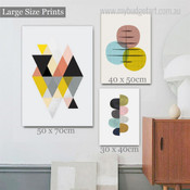 Colorful Geometric Design Abstract Scandinavian Stretched Artwork Picture 3 Panel Canvas Prints for Home Decor
