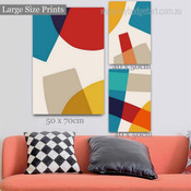 Rectangular And Circular Splash Modern Abstract Geometrical Photograph 3 Piece Set Stretched Artwork Canvas Print for Room Wall Garnish