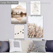 Lake Scenery Modern Nature Landscape Stretched Artwork Photo 4 Piece Wall Art Prints for Room Wall Garniture