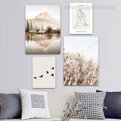 Lake Scenery Modern Nature Landscape Stretched Artwork Picture 4 Piece Set Canvas Print Art for Room Wall Adornment