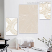 Curved Lineaments Minimalist Abstract Stretched Framed Artwork Picture 3 Piece Multi Panel Wall Art for Bedroom Décor