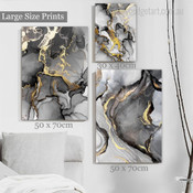 Golden Gray Marble Nordic Abstract Stretched Framed Artwork Image 3 Panel Canvas Prints for Wall Decoration