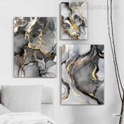 Golden Gray Marble Nordic Abstract Stretched Framed Artwork Photo 3 Piece Multi Panel Wall Art for Room Décor