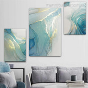 Turquoise Gold Marble Modern Abstract Stretched Canvas Print 3 Piece Set Photograph for Room Wall Art Equipment