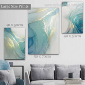 Turquoise Gold Marble Modern 3 Multi Panel Abstract Painting Set Photograph Rolled Canvas Print for Room Wall Finery