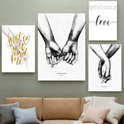 Love Hands Abstract Typography Nordic Framed Artwork Photo 4 Piece Multi Panel Wall Art for Room Decor