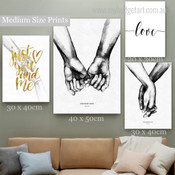 Love Hands Abstract Typography Nordic Framed Artwork Picture 4 Piece Wall Art for Home Decoration