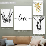 Holding Hands Abstract Typography Nordic Framed Romantic Artwork Image 4 Piece Canvas Prints for Wall Decoration