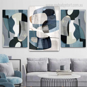 Blue Marble Pattern Abstract Modern Framed Artwork Picture 3 Panel Canvas Prints for Home Decor