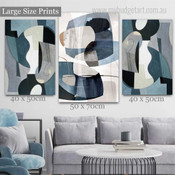 Blue Marble Pattern Abstract Modern Framed Artwork Picture 3 Piece Multi Panel Wall Art for Wall Decor
