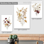 Wildflowers Botanical Vintage Floral Art Framed Artwork Picture 3 Piece Wall Art for Home Decoration