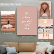 Go Where You Feel Most Alive Nature Sunset Canvas Quote Typography Modern Framed Artwork Picture 4 Piece Wall Art for Room Adornment
