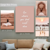 Go Where You Feel Most Alive Nature Sunset Canvas Quote Typography Modern Framed Artwork Photo 4 Piece Multi Panel Wall Art for Room Décor