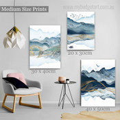 Lake Mountain Abstract Watercolor Landscape Modern Artwork Picture 3 Piece Canvas Prints for Room Wall Decoration