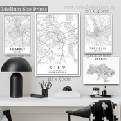 Ukraine Map Abstract Typography Modern Framed Artwork Image 4 Piece Canvas Print for Home Decoration