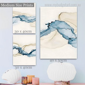 Ink Texture Abstract Watercolor Modern Framed Artwork Picture 3 Piece Canvas Set for Room Wall Decoration