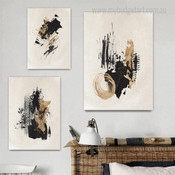 Golden Roundly Flecks Modern Stretched Cheap 3 Multi Panel Wall Art Photograph Abstract Canvas Print for Room Moulding