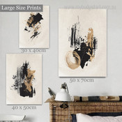 Golden Roundly Flecks Spots Abstract Modern 3 Panel Set Painting Photograph Rolled Canvas Print Home Wall Tracery