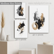 Black Splotches Spots Modern 3 Multi Panel Abstract Painting Set Photograph Rolled Canvas Print for Room Wall Finery