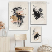 Black And Golden Patches Abstract Modern Rolled Photograph 3 Piece Set Canvas Print for Room Wall Artwork Garnish