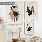 Black And Golden Patches Spots Abstract Photograph Modern Rolled Wrapped 3 Multi Piece Set Canvas Print for Room Wall Painting Trimming