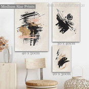 Black And Golden Patches Modern Stretched Abstract Photograph 3 Piece Set Canvas Print Art for Room Wall Hanging Adornment