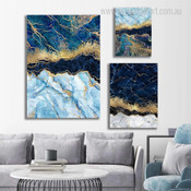 Blue Gold Marble Abstract Modern Artwork Photo 3 Piece Canvas Set for Room Wall Garniture