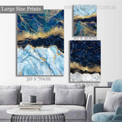 Blue Gold Marble Abstract Modern Artwork Picture 3 Piece Canvas Prints for Room Wall Assortment