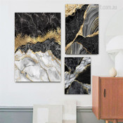 Splotch Marble Texture Modern Photograph Abstract 3 Piece Set Wrapped Rolled Canvas Print Wall Hanging Artwork Arrangement