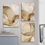 Gold Splash Marble Modern 3 Multi Panel Wrapped Rolled Wall Artwork Photograph Abstract Print on Canvas for Room Disposition