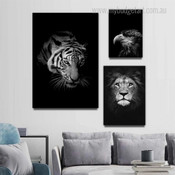 Angry Tiger Black and White Wild Animal Modern Artwork Picture 3 Piece Canvas Art for Room Wall Adorn