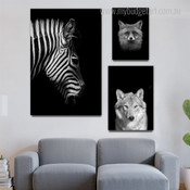 Arctic Fox Black and White Wild Animals Modern Artwork Image 3 Piece Wall Art for Room Wall Ornament