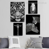 Portrait Of White Horse Black and White Wild Animals Modern Artwork Image 4 Piece Canvas Prints for Home Decoration