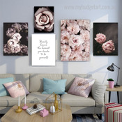 Pink Peonies Flowers Floral Typography Modern Artwork Photo 5 Piece Multi Panel Wall Art for Room Ornament