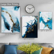 Blue Gold Marble Nordic Abstract Framed Artwork Image 3 Piece Canvas Print for Bedroom Art Décor
