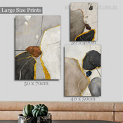 Gold Foil Lines Abstract Modern Artwork Picture 3 Piece Canvas Art for Room Wall Adorn