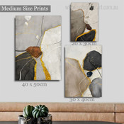 Gold Foil Lines Abstract Modern Artwork Photo 3 Panel Canvas Set for Room Wall Garniture