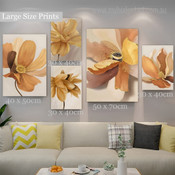 Yellow Flowers Floral Abstract Modern Artwork Photo 5 Panel Canvas Set for Room Wall Garniture