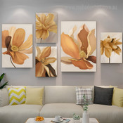 Gold Flower Set Floral Abstract Modern Artwork Image 5 Piece Wall Art for Room Wall Ornament