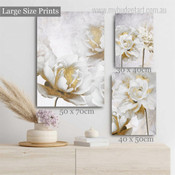 White Flowers Floral Abstract Modern Artwork Photo 5 Panel Canvas Set for Room Wall Assortment