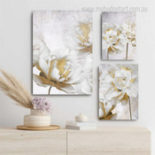 White Flowers Floral Abstract Modern Artwork Picture 5 Piece Canvas Art for Room Wall Decoration