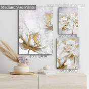 White Flowers Floral Abstract Modern Artwork Image 5 Piece Wall Art for Room Wall Adornment