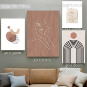 Woman Face Boho Abstract Modern Minimalist Artwork Picture 4 Piece Multi Panel Wall Art for Room Décor