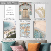 Shoreline Beach Nature Landscape Modern Quotes Framed Artwork Picture 6 Piece Wall Art Set for Room Adornment