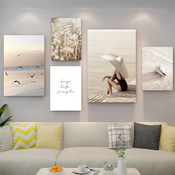 Keep Life Simple Typography Quote Nature Landscape Modern Framed Artwork Picture 5 Piece Multi Panel Wall Art for Bedroom Décor