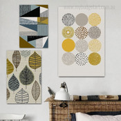 Circular Leafage Strias Spots Abstract Scandinavian 3 Panel Set Botanical Painting Photograph Rolled Canvas Print Home Wall Drape