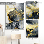 Golden Slur Modern Abstract Artwork Picture 3 Piece Canvas Art for Room Wall Adorn