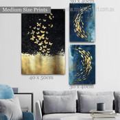 Gold Fishes And Butterflies Animal Abstract Rolled Photograph 3 Piece Set Modern Canvas Print for Room Wall Artwork Outfit